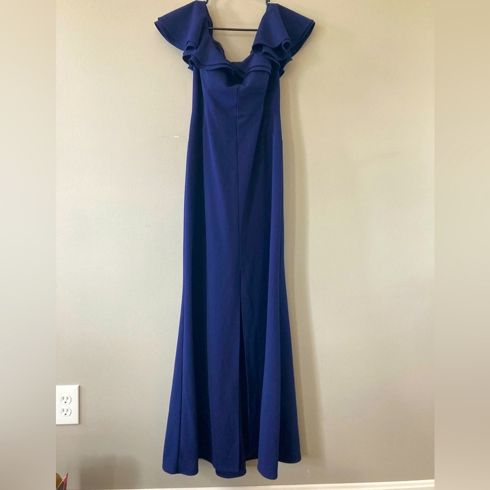 Night Way Collections Royal Blue Ruffle Off-Shoulder Gown